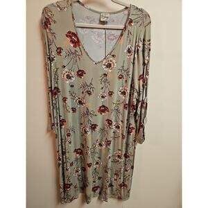 Como Vintage Olive Green Floral Midi Dress 2X  Boho Strappy Sleeve  Plus Size